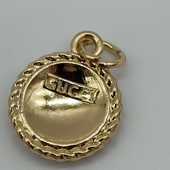 GUCCI Blue Enamel GG Logo Charm Gold Tone Rope Frame Y2K Pendant Charm Pull - Picture 2 of 3